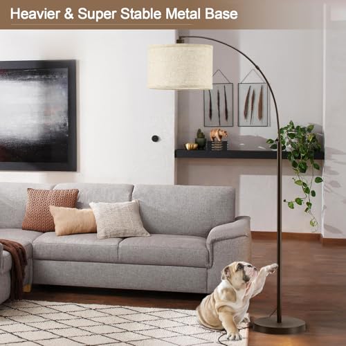Luvkczc 71" Arc Floor Lamp for Living Room with Adjustable Lamp Head, Black Pole Lamp with White Shade, Standing Lamp with Foot Switch, Over Couch Arched Reading Light for Bedroom, Office, Study Room - color: Black,white