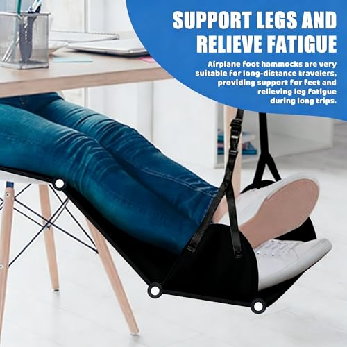 Portable Airplane Foot Hammock, Height Adjustable Feet & Leg Rest for Plane Travel, Office, Desk, Bus, Train, Long Trip (Black)