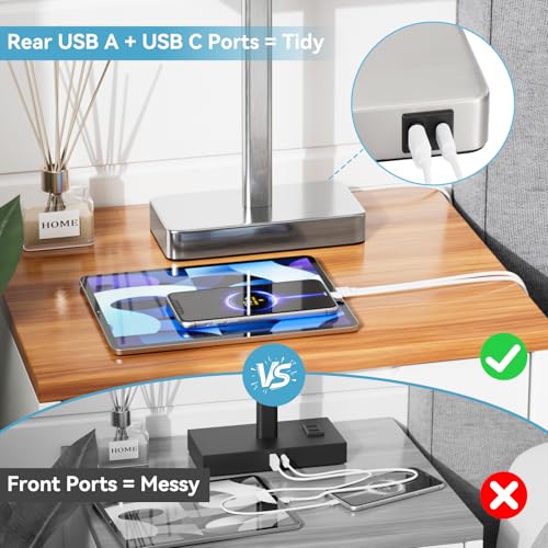 Touch Lamps for Bedroom Set of 2, 3 Way Dimmable White Bedside Table Lamp | Modern Table Lamp for Nightstands, White Nickel Desk Lamp for Home Office, with USB C+A, End Tables Bed Side, Bulb Included - color: C. White&Nickel