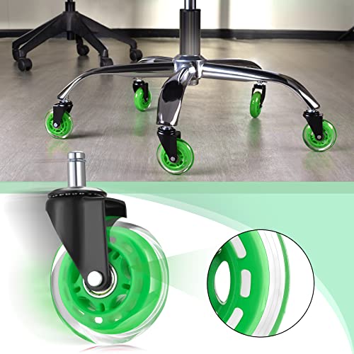 Hivexagon Office Chair Caster Wheels Replacement Set of 5, Heavy Duty Universal Quiet Rolling Casters 3 inch Fit Standard Office Chair for Hardwood Floors, Tiles and Carpet (Green) - style: U-HG629C