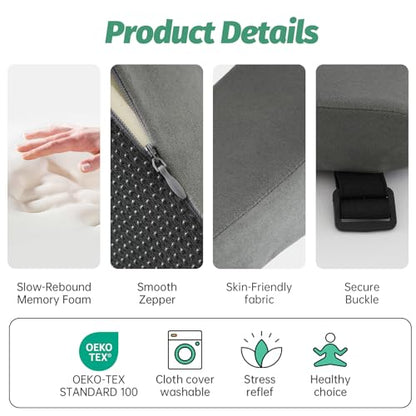 xiaomubiao Armrest Cushion for Office Chair (Set of 2), Memory Foam Chair Arm Rest Support Pads, Elbow Pressure Relief Armrest Cushion for Gaming Chair with Non-Slip Straps, Washable Cover