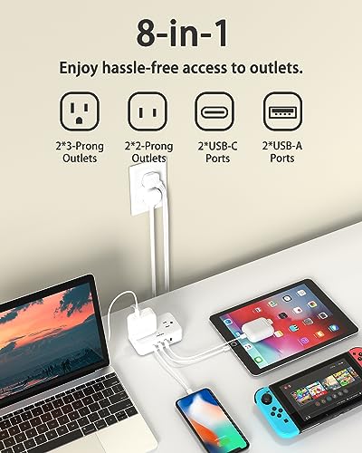 HOPOW 10 Ft Desk Clamp Power Strip（1700 Joules）, 6 Ft No Surge Protector Cruise Ship Power Strip