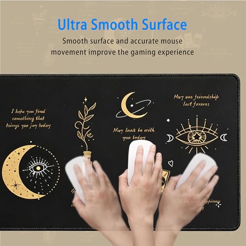 Mystical Witchy Desk Mat,Black Motivational Mouse Pad,31.5 x 12 in | Large Gold All-Seeing Eye Gaming Mousepad,Extended Inspirational Celestial Computer Keyboard Pad for Men Women,80x30cm - color: Moon Sun Eye