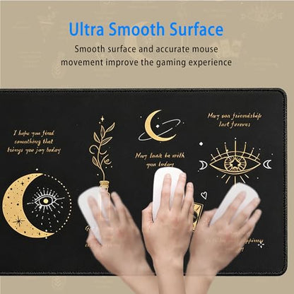 Mystical Witchy Desk Mat,Black Motivational Mouse Pad,31.5 x 12 in | Large Gold All-Seeing Eye Gaming Mousepad,Extended Inspirational Celestial Computer Keyboard Pad for Men Women,80x30cm - color: Moon Sun Eye