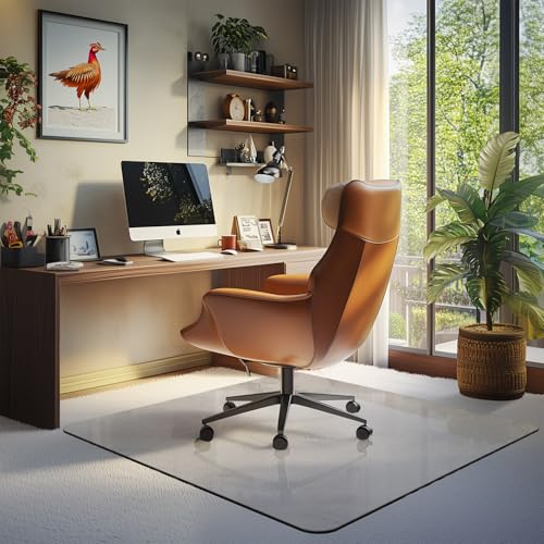 Office Chair Mat for Carpet & Hardwood, Upgraded 45" x 45" Tempered Glass Chair Mat for Office Home, with 4 Anti-Slip Pads - size: 45"x45"