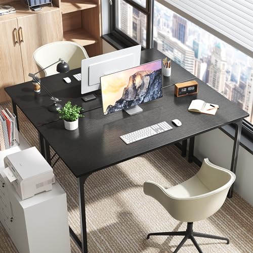Huuger Computer Desk, 55 Inch Home Office Desk, Gaming Writing Work from Home Study Desk, Large Legroom, Sturdy Metal Frame, Modern Simple, Black - color: Black, size: 54inch