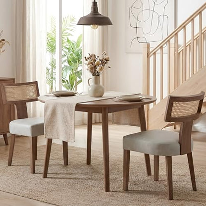 HNY Mid Century Modern Rattan Dining Chairs Set of 2, Farmhouse PU Leather Upholstered Accent Chair Curved Backrest Kitchen Chairs, with Hardwood Frame, Grey - color: Grey Rattan