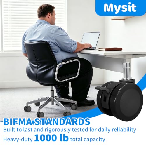 MySit 10x22mm Office Chair Caster with Brake for Hardwood Floors Set of 5 | Heavy Duty Mute PU Stool Caster Wheels Replacement Easy Installation - size: 10x22mm(Small Stem)