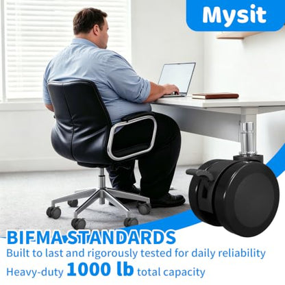 MySit 10x22mm Office Chair Caster with Brake for Hardwood Floors Set of 5 | Heavy Duty Mute PU Stool Caster Wheels Replacement Easy Installation - size: 10x22mm(Small Stem)