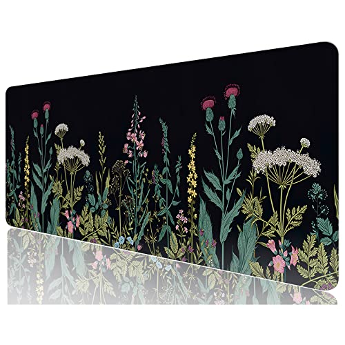 Desk Mat, 32" x 12" XXL Extended Large Gaming Mouse Pad, Desktop Decor Desk Pad, Cute Men Women Office Supplies and Accessories, XL Mouse Mat for Laptop & Keyboard, Black Flower - color: Black Flower, size: 32L x 12W inches