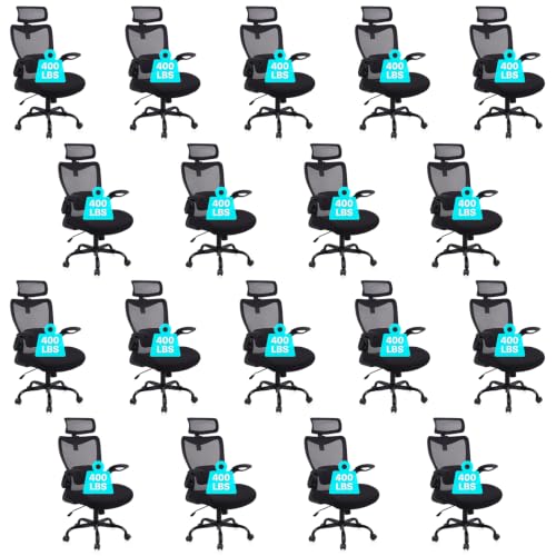 CLATINA Heavy Duty Ergonomic Mesh Office Chair 400LBS, Big and Tall Desk Chair with Adjustable Lumbar Support & Headrest, Flip Up Padded Arms, Swivel Computer Chair for Home, Conference, Black, 18 PK - size: 18 PK