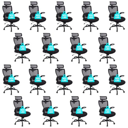 CLATINA Heavy Duty Ergonomic Mesh Office Chair 400LBS, Big and Tall Desk Chair with Adjustable Lumbar Support & Headrest, Flip Up Padded Arms, Swivel Computer Chair for Home, Conference, Black, 18 PK - size: 18 PK