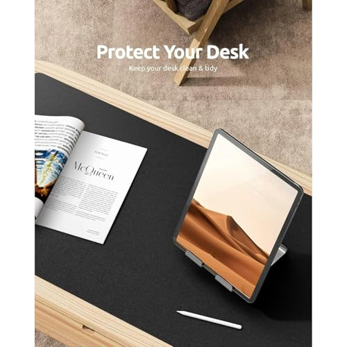 Desk Pad, Leather Non-Slip Laptop Computer Desk Keyboard Mat, Table Protector Blotter Mat, Large Mouse Pad (24" x 12")-Black - color: Black