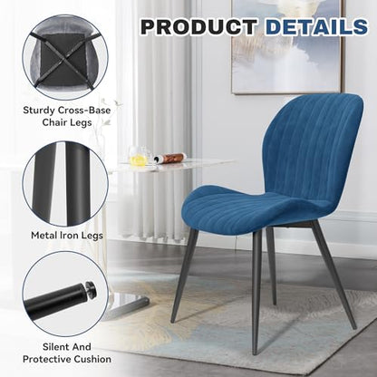 Dining Chairs Set of 2 Modern Velvet Dining Room Chairs Upholstered Dining Chairs with Thick Cushions Metal Legs Armless Back Chair for Kitchen and Living Room Blue - color: Blue（velvet）, size: Set of 2