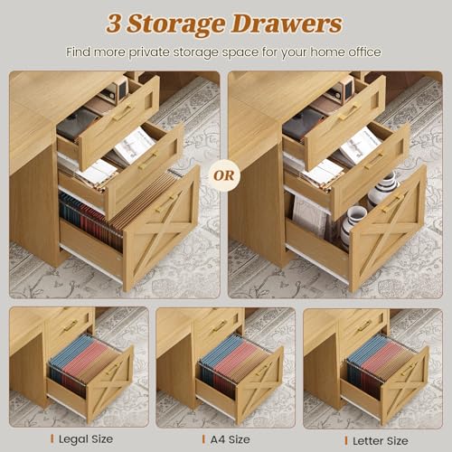 SEDETA Farmhouse 96.5" 2 Person Computer Desk with Storage Drawers | Home Office Desk, Gaming Double Desk with Shelves, Long Two Person Writing Desk, Oak - color: Oak