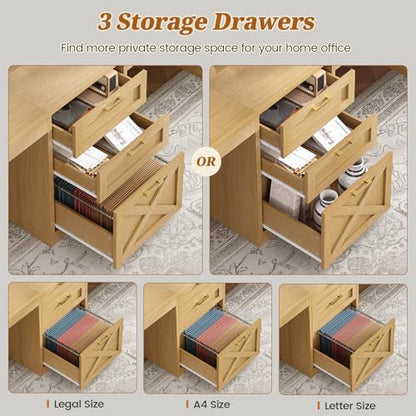 SEDETA Farmhouse 96.5" 2 Person Computer Desk with Storage Drawers | Home Office Desk, Gaming Double Desk with Shelves, Long Two Person Writing Desk, Oak - color: Oak