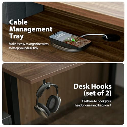 Agilestic 63 Inch L Shaped Electric Standing Desk with Drawer, Dark Walnut - color: Dark Walnut, size: 63x55.1 Inch Pro