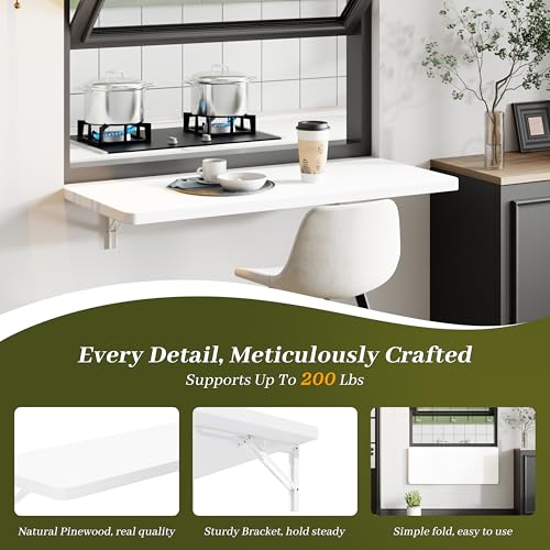 Dogsky Floating Wall Desk 36" x 14" - 200 lbs Heavy Duty Solid Pine - color: White, size: 36" x 14"