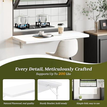 Dogsky Floating Wall Desk 36" x 14" - 200 lbs Heavy Duty Solid Pine - color: White, size: 36" x 14"