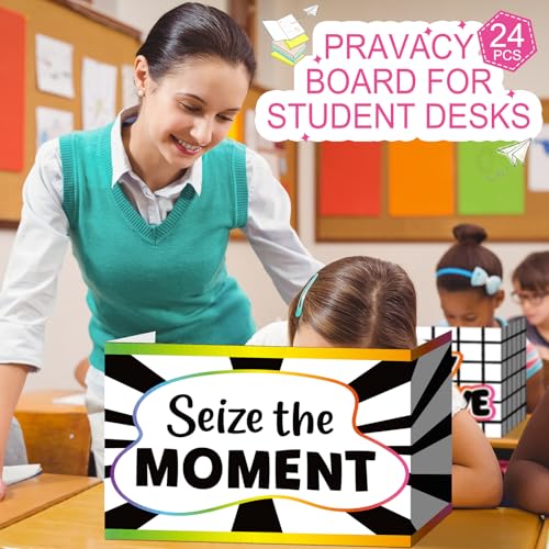 Honoson 24 Pcs Inspirational Privacy Folders for Students | Cardboard Desk Shields with Motivational Words, 6 Designs for Classroom Study, Tri-fold Exam Dividers, Bulk Test Boards - style: Polka Dot