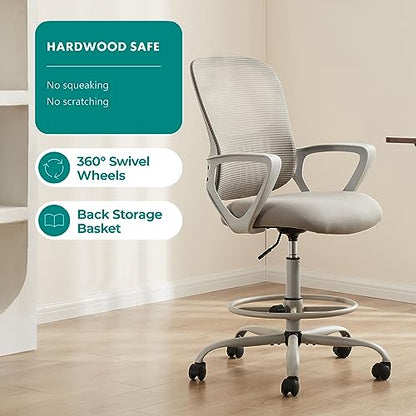 DUMOS Ergonomic Drafting Chair, Tall Office Chair for Standing Desk - color: Dove Gray, size: 18.49"D