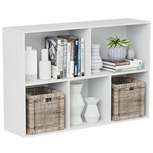 VDNEND Wooden Cube Storage Organizer with Closed Back Panel, 11in Cube Shelf Opening, Bookshelf, Display Shelf,Closet Cabinet for Home and Office (Embossed White, 5-Cube 35.98L*9.45W*24.09H) - color: Embossed White, size: 5-Cube 35.98L*9.45W*24.09H