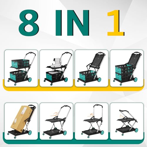Beyond Collapsible Shopping Cart on Wheels, Shopping Cart with 2 Storage Crates, 2-Tier Multi Functional Utility Cart for Grocery/Warehouse/Office/Supermarket - Blue