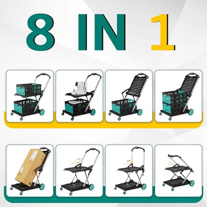 Beyond Collapsible Shopping Cart on Wheels, Shopping Cart with 2 Storage Crates, 2-Tier Multi Functional Utility Cart for Grocery/Warehouse/Office/Supermarket - Blue