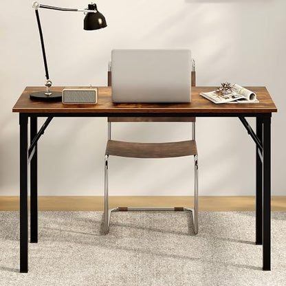 Need Office Computer Desk 47.2x23.6 in Sturdy Folding Laptop Table Retro | Black Frame Writing Gaming Work Table/Foldable Home Office Desk/Sewing Table, No Assembly Required - color: Rustic Brown & Black Frame, size: 47inch