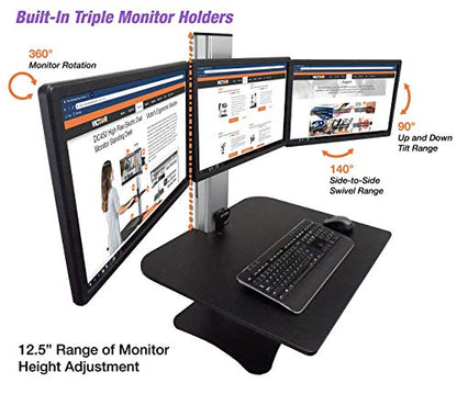 Victor High Rise Electric Sit-Stand Standing Desk Converter, Black - size: Triple Monitor