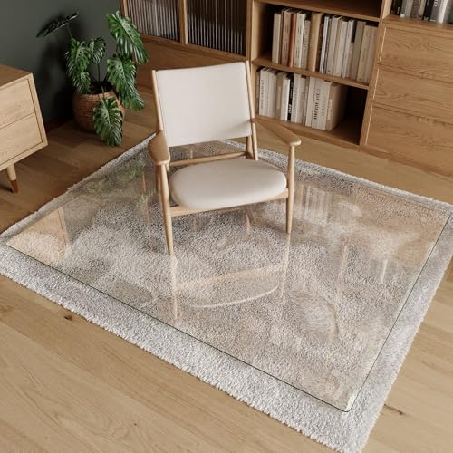 Koonmi Tempered Glass Chair Mat 60"x48" - Premium Office Chair Mat for Hardwood Floors & Low-Pile Carpet with 4 Non-Slip Pads - Thick Scratch-Resistant Surface - size: 48*60