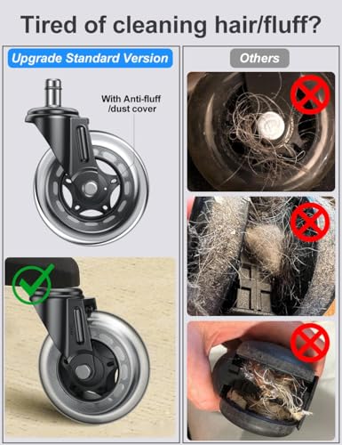 Office Chair Wheels Replacement, 3" Heavy Duty Rubber Caster Wheels for Hardwood Floors and Carpet, Quiet & Safe Wheels for Rolling Chair Set of 5, Easy Installation with Universal Fit