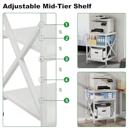 3 Tier Printer Stand, Large 23.6"x23.6" Printer Table with Wheels | 3d Rolling Printer Cart with Height Adjustable Storage Shelf,Fit printer/fax/3d/scanner for Home Office, White - color: White