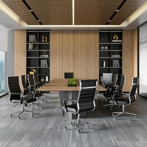 Okeysen Office Desk Chair, Ergonomic Leather Modern Conference Room Chairs, Executive Ribbed Height Adjustable Swivel Rolling Chair for Home Office. (Black) - color: Black