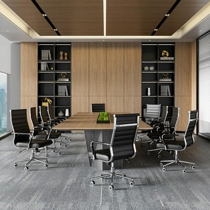 Okeysen Office Desk Chair, Ergonomic Leather Modern Conference Room Chairs, Executive Ribbed Height Adjustable Swivel Rolling Chair for Home Office. (Black) - color: Black