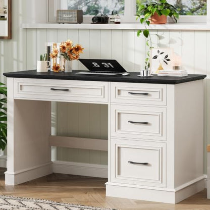Halitaa Farmhouse 47" Executive Desk with File Drawer, Black Brown - color: Black, size: Style 2