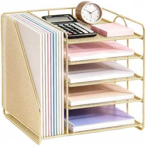 OPNICE Desk Organizer, 5-Tier Paper Organizer Letter Tray, Gold - color: Gold, size: 12.2" x 12.2" x 11"