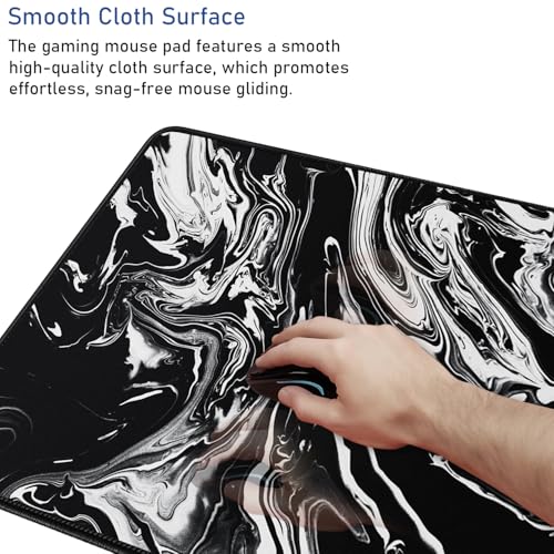 Large Gaming Mouse Pad with Stitched Edges, Non-Slip Natural Rubber Base - color: Black White, size: 31.5L x 15.7W inches