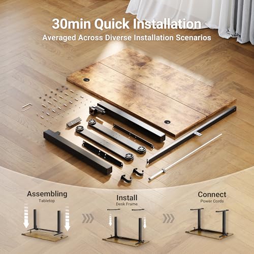 Claiks Electric Height Adjustable Standing Desk, 40x24 Inch, Rustic Brown | Smooth Height Adjustment, 3 Memory Presets, Cable management hub & hook, Stable Steel Frame, 156 lbs Capacity, Easy Assembly - color: Rustic Brown, size: 40