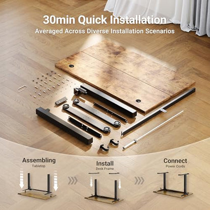 Claiks Electric Height Adjustable Standing Desk, 40x24 Inch, Rustic Brown | Smooth Height Adjustment, 3 Memory Presets, Cable management hub & hook, Stable Steel Frame, 156 lbs Capacity, Easy Assembly - color: Rustic Brown, size: 40