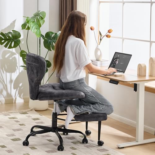 YFO Ergonomic Cross Legged Office Chair and ADHD Meditation Chair with Silent Wheels for Home Office Desk Chair and Yoga, Wider Backrest Support and Storage Pockets Design, Velvet Fabric, Grey - color: Velcet-grey