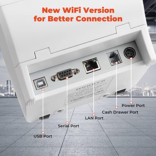 MUNBYN WiFi Thermal Receipt Printer with USB/LAN/RS232 Port POS Printer - color: White