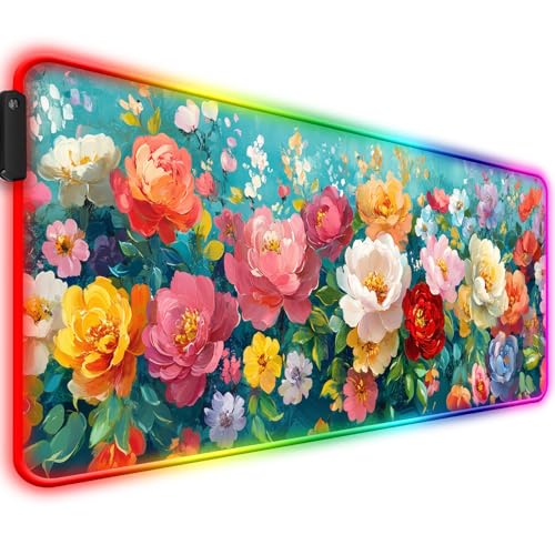 RGB Colorful Flower Peony Gaming Desk Mat & Floral Mouse Pad, XL - color: Rgb-w28