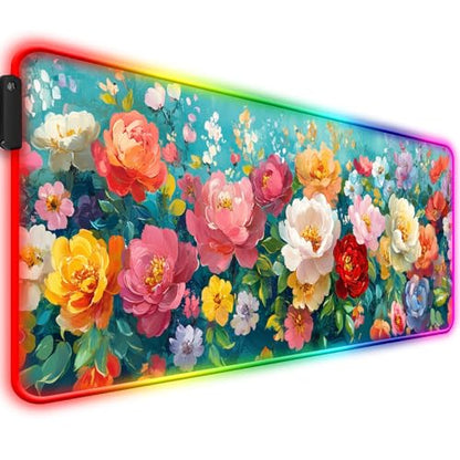 RGB Colorful Flower Peony Gaming Desk Mat & Floral Mouse Pad, XL - color: Rgb-w28