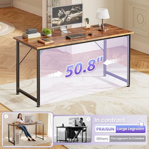 PRAISUN 55 X 20 Inch Computer Desk, Power Outlets, USB-C, Rustic Brown - color: Rustic Brown, size: 55inch