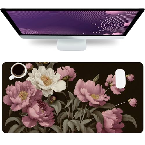 Large Mouse Pad, Black Floral Desk Mat Pad for Desktop 23.6"x11.8" - color: Black Floral, size: 23.6" x 11.8"