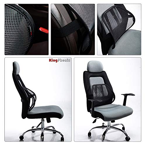 kingphenix 2-Pack Mesh Lumbar Support for Car and Office Chair Comfort | Breathable Mesh Back Support with Adjustable Curvature and Elastic Straps for Driving, Office Use and Long Sitting, Black