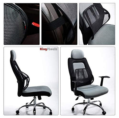 kingphenix 2-Pack Mesh Lumbar Support for Car and Office Chair Comfort | Breathable Mesh Back Support with Adjustable Curvature and Elastic Straps for Driving, Office Use and Long Sitting, Black