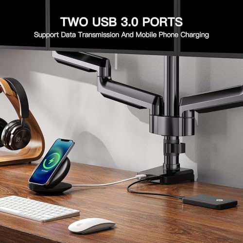 ErGear Triple Monitor Mount for 13-27 inch Screens, Triple Monitor Arms with USB, Heavy Duty Three Monitors Stand with Tilt, Swivel, Rotation, Holds Up to 17.6 lbs Each Arm - size: 13-27 Inch, style: with USB
