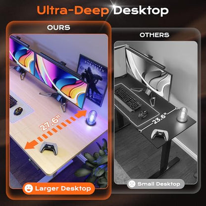 Huuger 63 x 28 Large Electric Standing Desk, Height Adjustable Computer Desk, 27.6" Deep Desktop, Stand up Gaming Office Table with 2 Hooks, 3 Preset Heights, for Home Office, Maple, 7021Q-1 - color: Maple, size: 63*28 inch (no outlets)